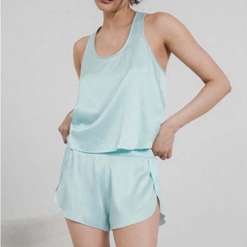 Lunya Washable Silk Tulip Aqua Pajama Set - Picture 2 of 6